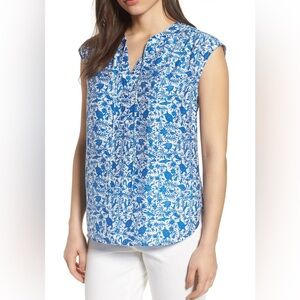 Vineyard Vines Blue Bahamas Otomi Sleeveless Popover Blouse